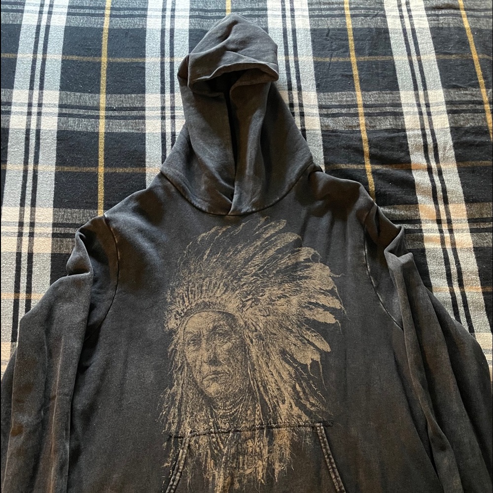 A Native American denim supply hoodie